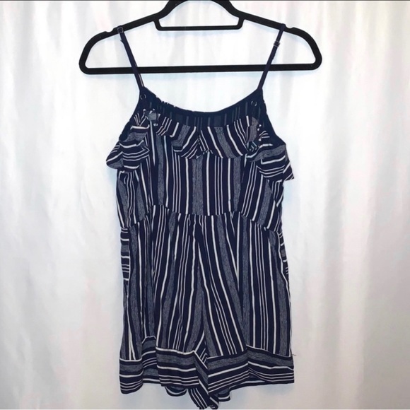 Loft Petites Blue Stripe Ruffle Romper Size 0 Petite - Picture 3 of 5